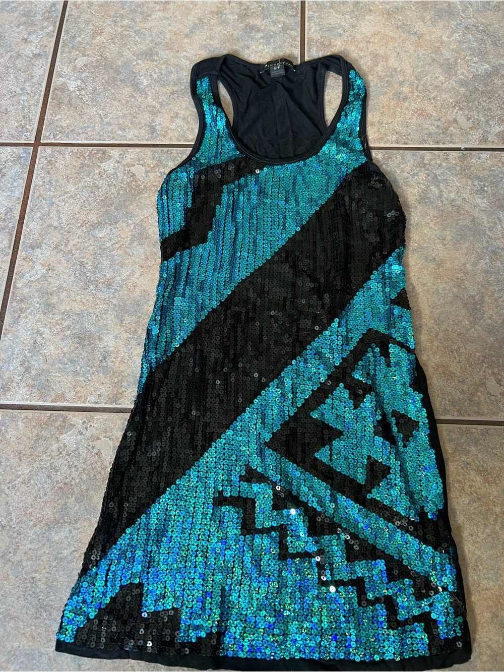 Y2k 2000 Sequin Racerback Tank Top in Black and Teal by Twenty